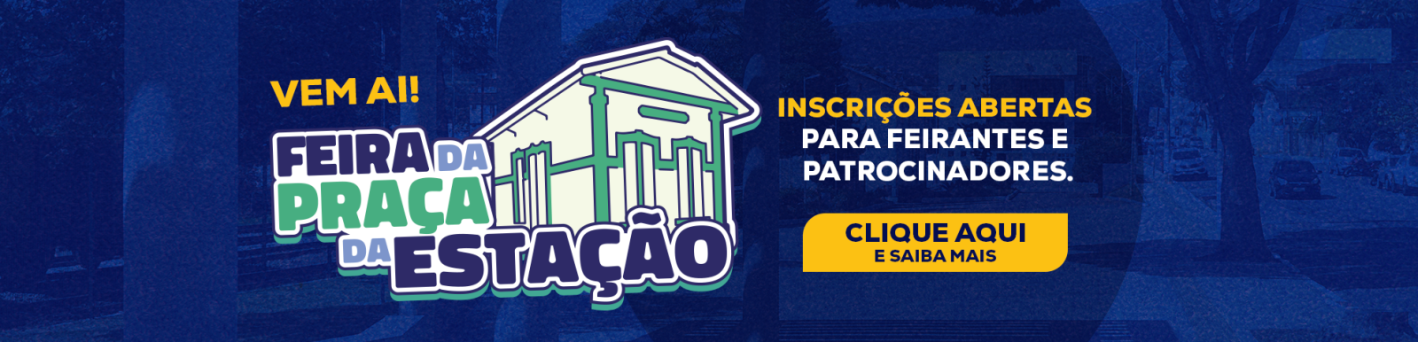 Peça de divulgação da Prefeitura de Ibirité sobre a inauguração da Feira da Praça da Estação, com o texto do anúncio impresso na própria arte.